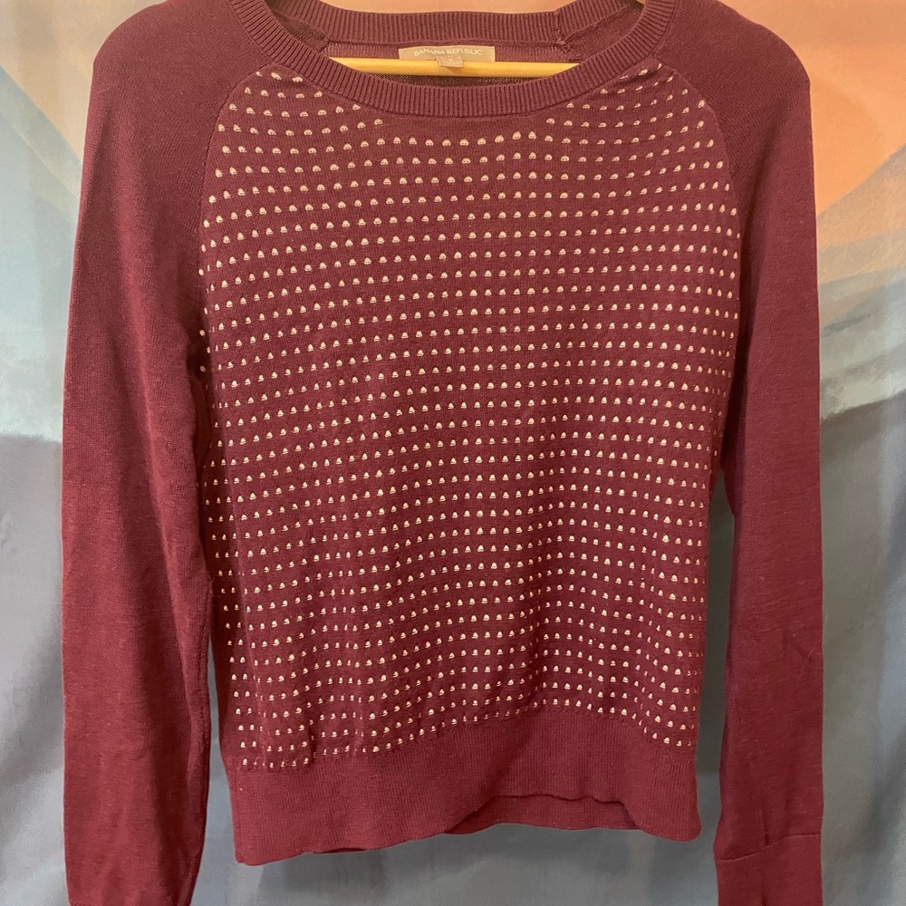 Banana Republic Maroon/Wine Knit with Cream Accent Dots